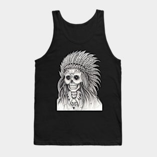 Skull indian hand drawing. Tank Top